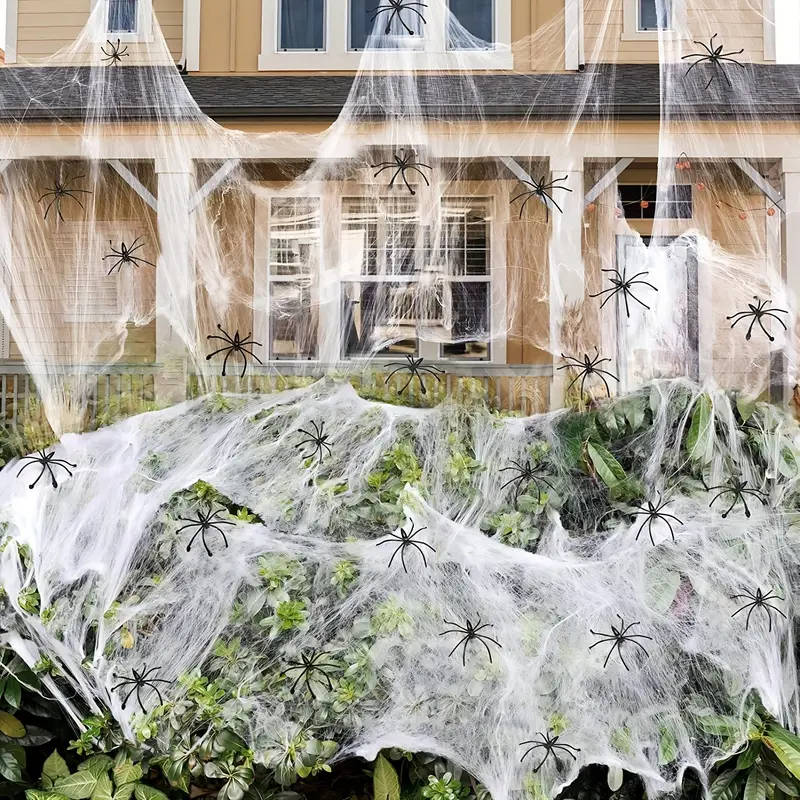 200 Sqft Spider Webs Halloween Door Decorations With Fake Spiders - Orthorun