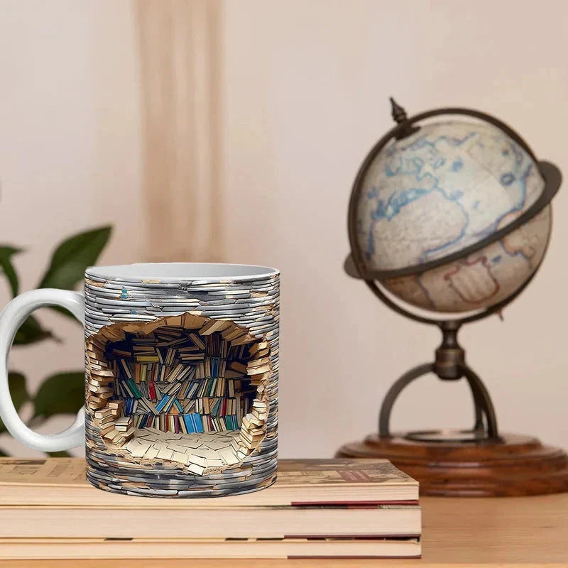3D Library Bookshelf Mug, Coffee Mugs Gift for Book Lovers - Orthorun