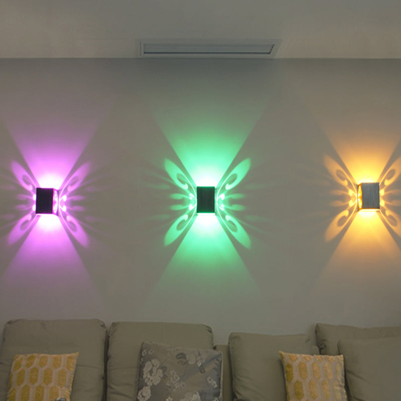 Orthorun | Modernist LED Wall Lamp - Chrome Butterfly with Aluminum Shade, RGB Light