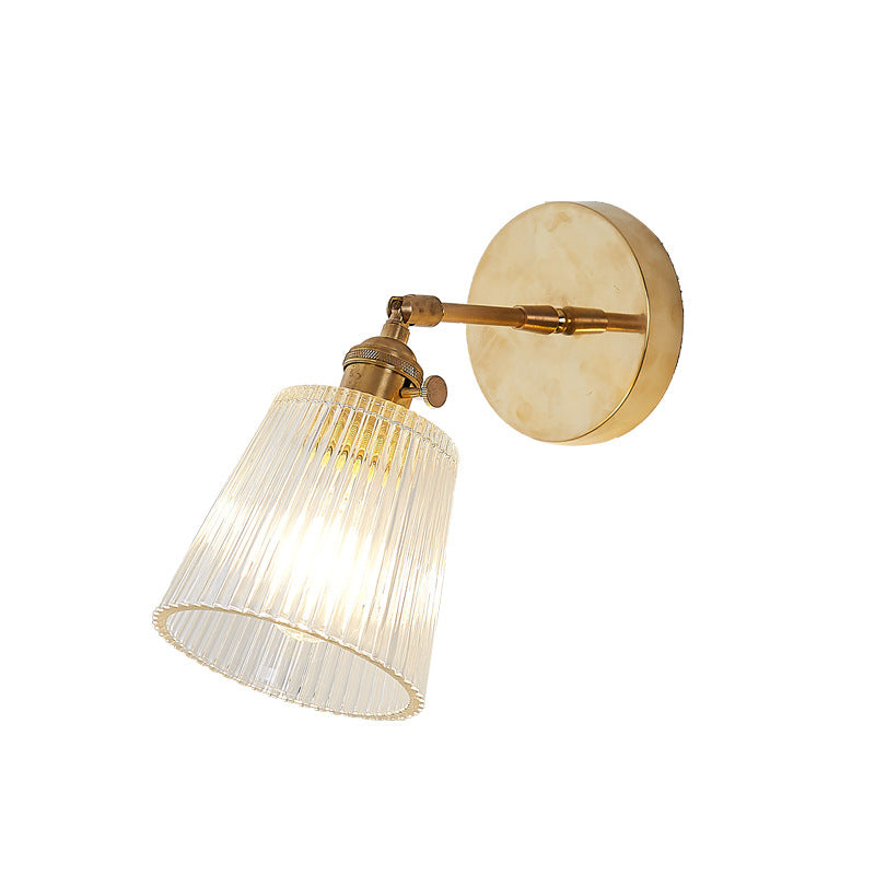 Orthorun | Ribbed Glass Wall Lamp – Industrial Brass Cone Light Fixture for Living Room