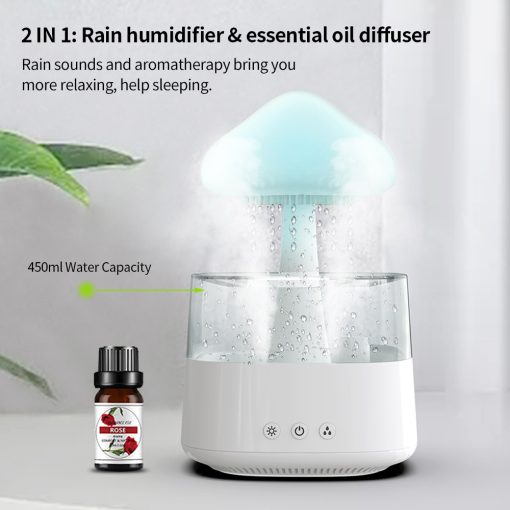 2-in-1 Desk Light Humidifier Rain Cloud Aromatherapy Essential Oil Zen Diffuser & Raining Cloud Night Light Mushroom Lamp - Orthorun