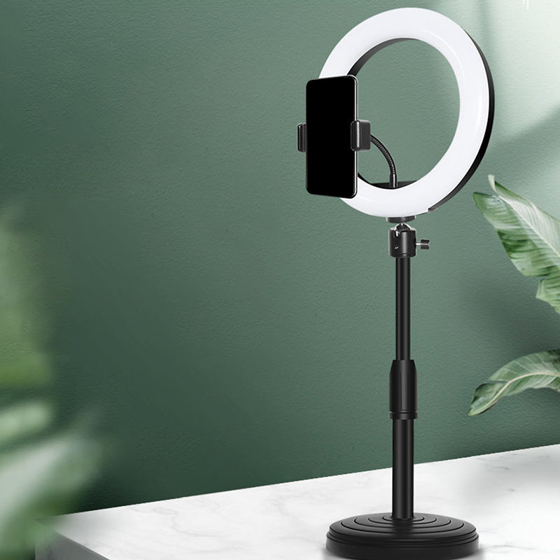 Orthorun | Minimalist Circular Makeup Lamp – USB LED Fill Light with Metal Phone Holder, Black