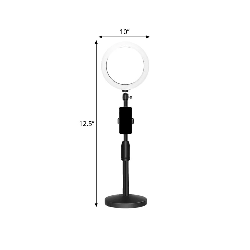 Orthorun | Minimalist Circular Makeup Lamp – USB LED Fill Light with Metal Phone Holder, Black