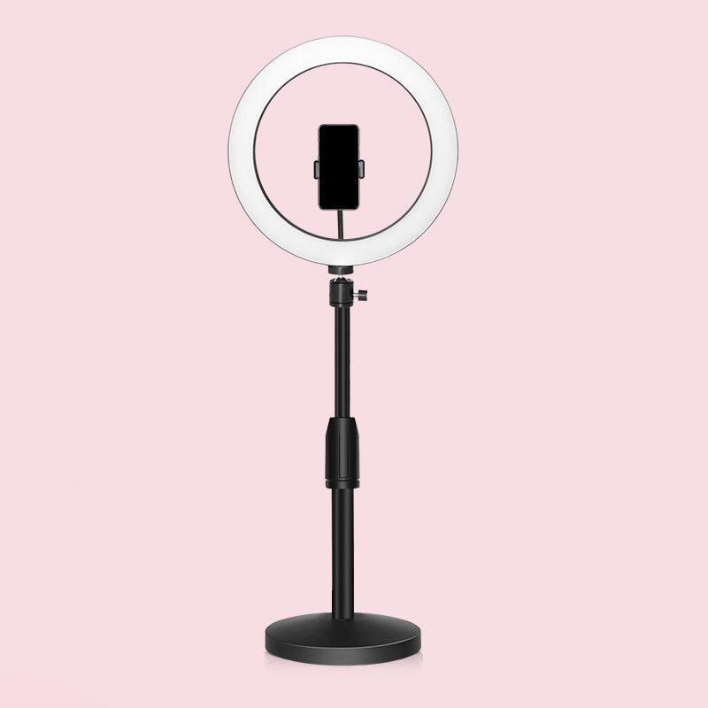 Orthorun | Minimalist Circular Makeup Lamp – USB LED Fill Light with Metal Phone Holder, Black