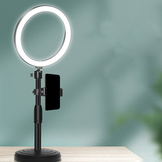 Orthorun | Minimalist Circular Makeup Lamp – USB LED Fill Light with Metal Phone Holder, Black