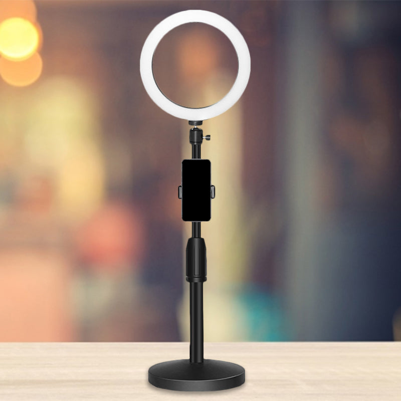 Orthorun | Minimalist Circular Makeup Lamp – USB LED Fill Light with Metal Phone Holder, Black