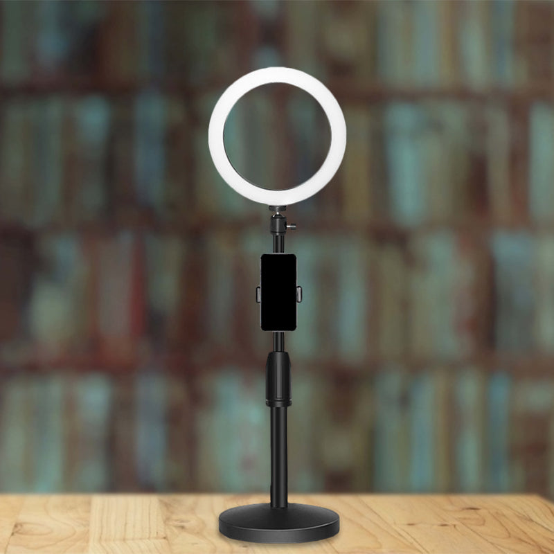 Orthorun | Minimalist Circular Makeup Lamp – USB LED Fill Light with Metal Phone Holder, Black