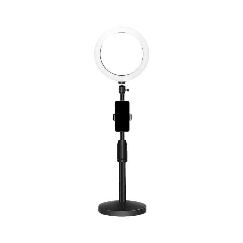Orthorun | Minimalist Circular Makeup Lamp – USB LED Fill Light with Metal Phone Holder, Black