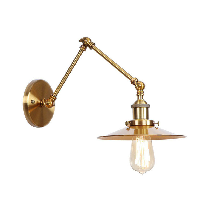 Orthorun | Iron Brass Wall Lighting – Antique Swing Arm Wall Lamp with Scalloped/Horn/Cone Shade (6" / 8" Width)