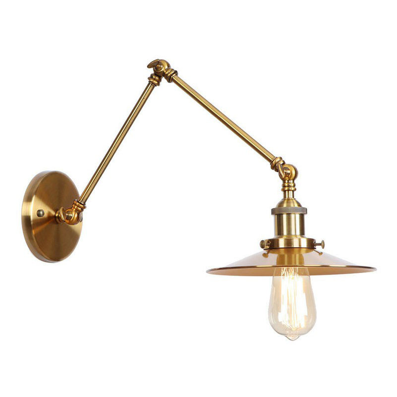 Orthorun | Iron Brass Wall Lighting – Antique Swing Arm Wall Lamp with Scalloped/Horn/Cone Shade (6" / 8" Width)
