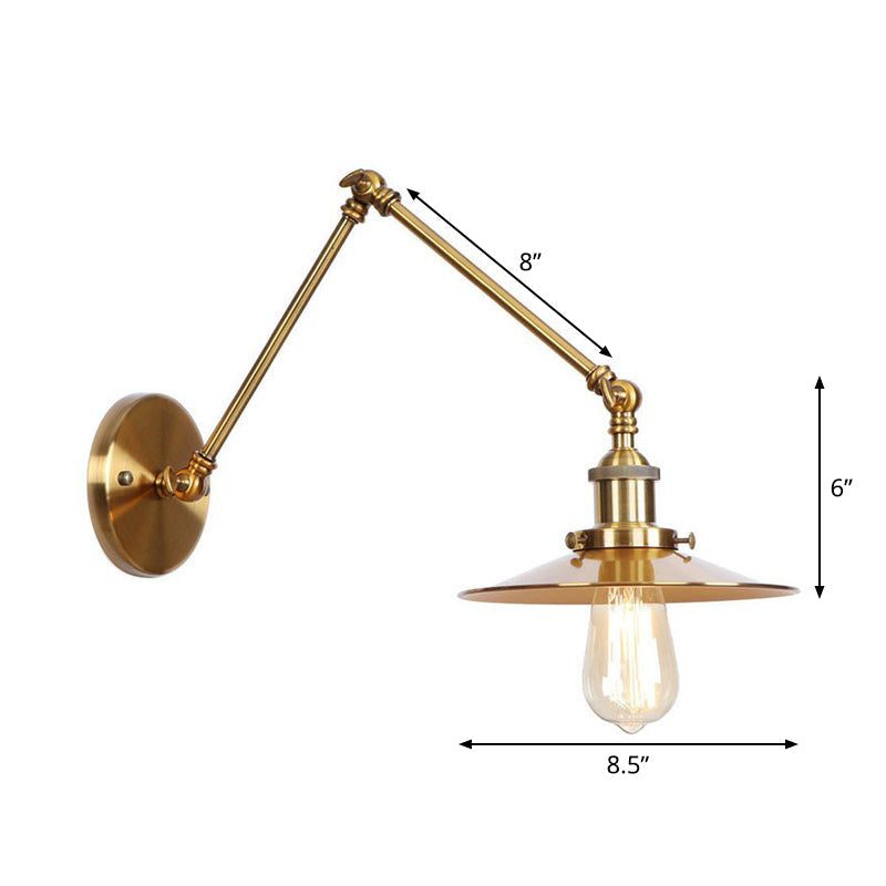 Orthorun | Iron Brass Wall Lighting – Antique Swing Arm Wall Lamp with Scalloped/Horn/Cone Shade (6" / 8" Width)