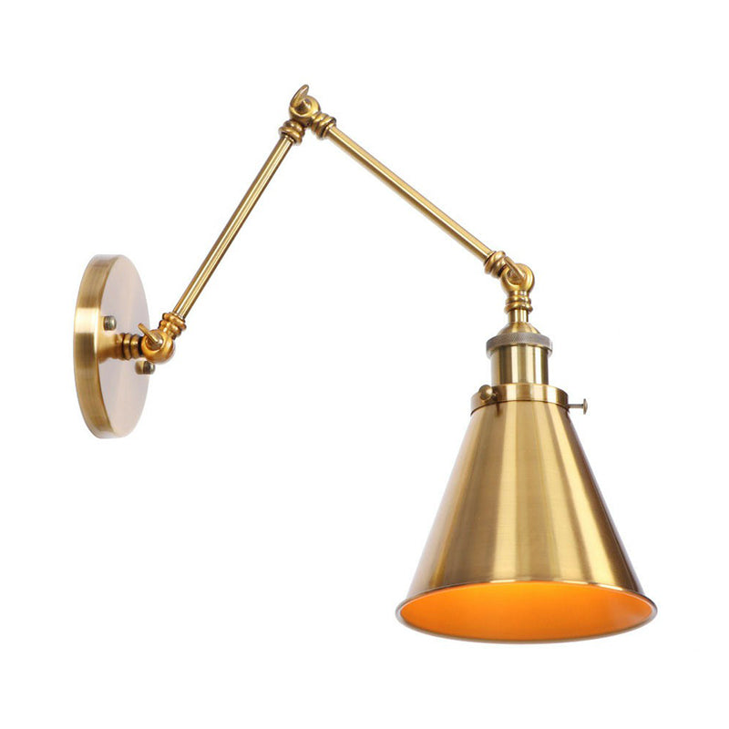 Orthorun | Iron Brass Wall Lighting – Antique Swing Arm Wall Lamp with Scalloped/Horn/Cone Shade (6" / 8" Width)