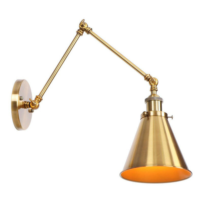 Orthorun | Iron Brass Wall Lighting – Antique Swing Arm Wall Lamp with Scalloped/Horn/Cone Shade (6" / 8" Width)