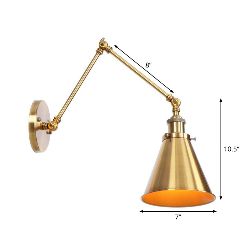 Orthorun | Iron Brass Wall Lighting – Antique Swing Arm Wall Lamp with Scalloped/Horn/Cone Shade (6" / 8" Width)