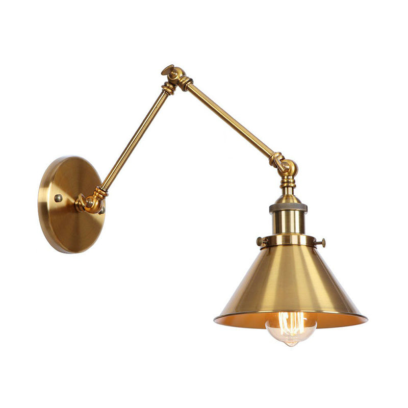 Orthorun | Iron Brass Wall Lighting – Antique Swing Arm Wall Lamp with Scalloped/Horn/Cone Shade (6" / 8" Width)