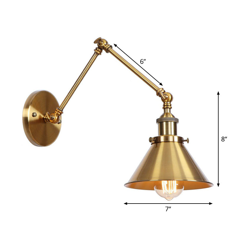 Orthorun | Iron Brass Wall Lighting – Antique Swing Arm Wall Lamp with Scalloped/Horn/Cone Shade (6" / 8" Width)
