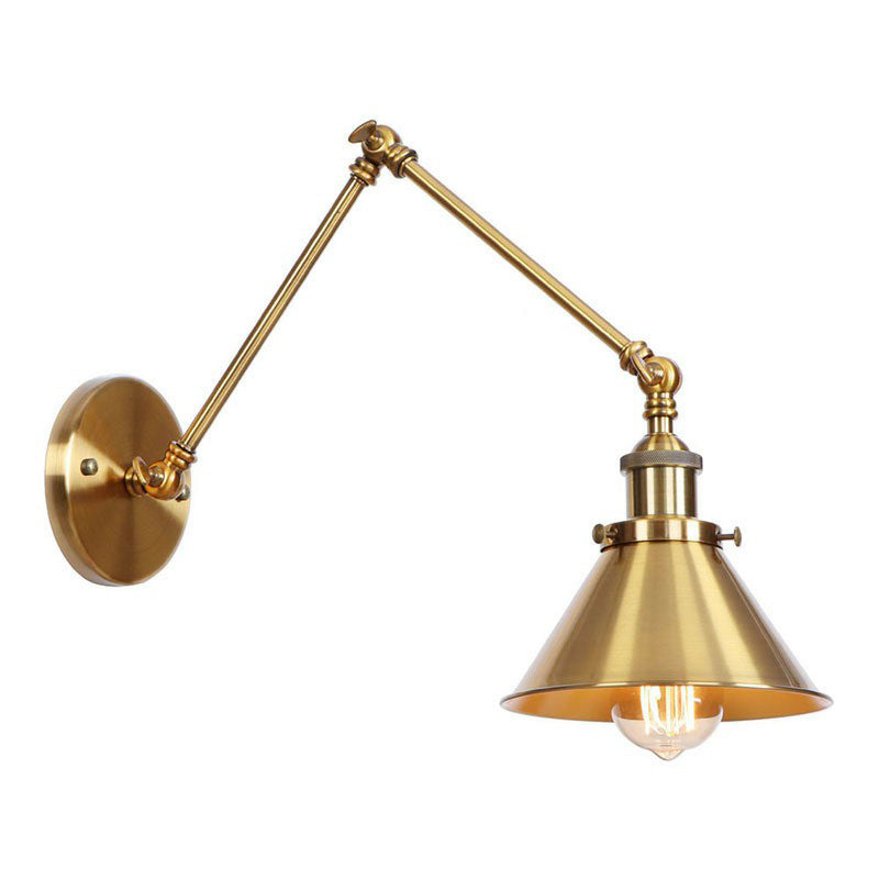 Orthorun | Iron Brass Wall Lighting – Antique Swing Arm Wall Lamp with Scalloped/Horn/Cone Shade (6" / 8" Width)