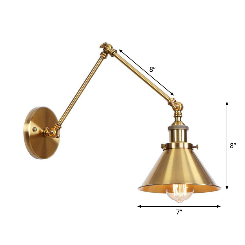 Orthorun | Iron Brass Wall Lighting – Antique Swing Arm Wall Lamp with Scalloped/Horn/Cone Shade (6" / 8" Width)