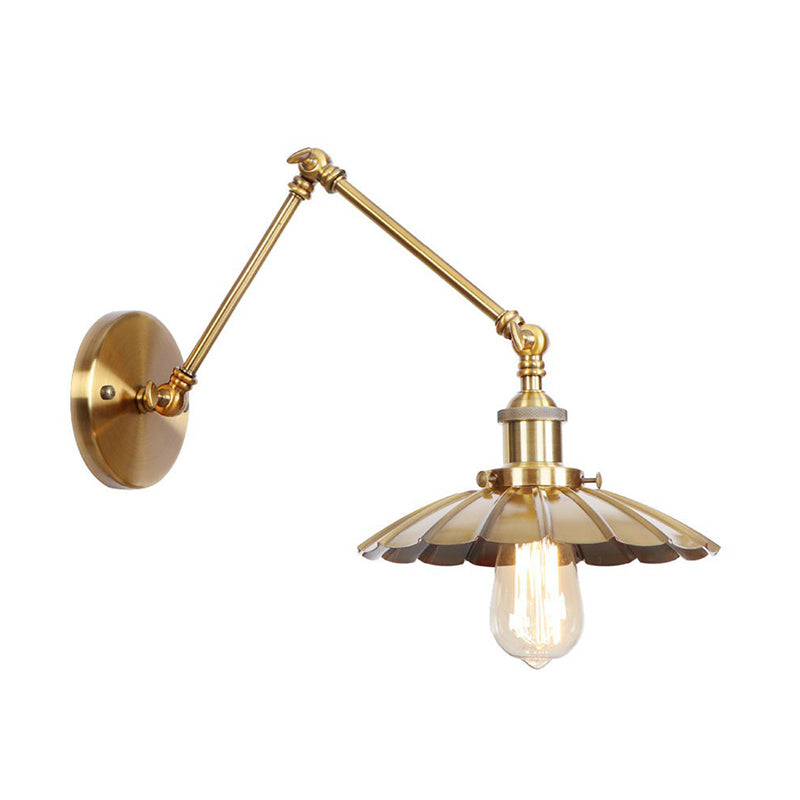 Orthorun | Iron Brass Wall Lighting – Antique Swing Arm Wall Lamp with Scalloped/Horn/Cone Shade (6" / 8" Width)