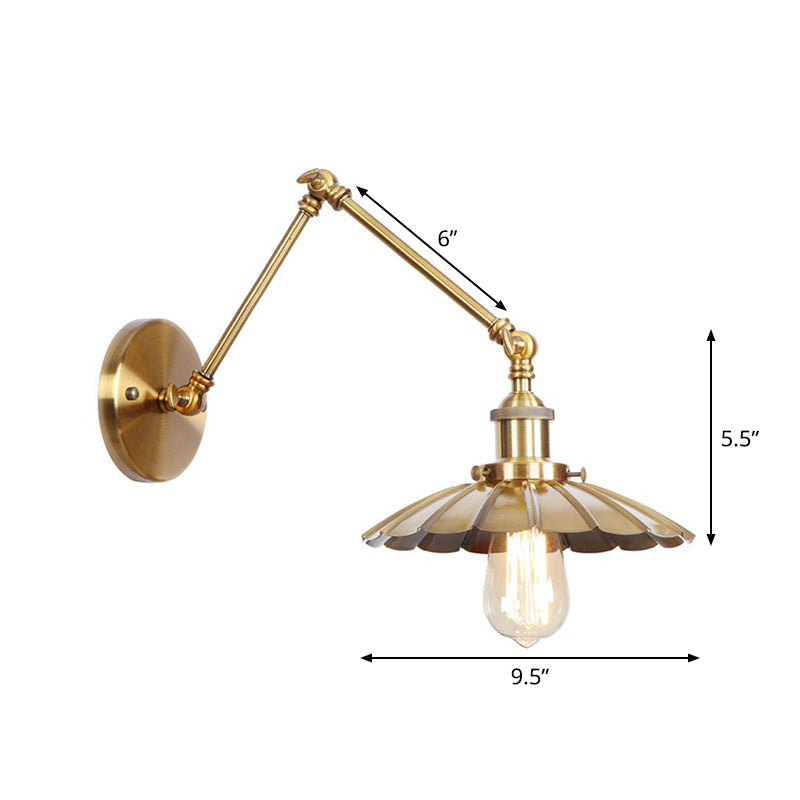 Orthorun | Iron Brass Wall Lighting – Antique Swing Arm Wall Lamp with Scalloped/Horn/Cone Shade (6" / 8" Width)