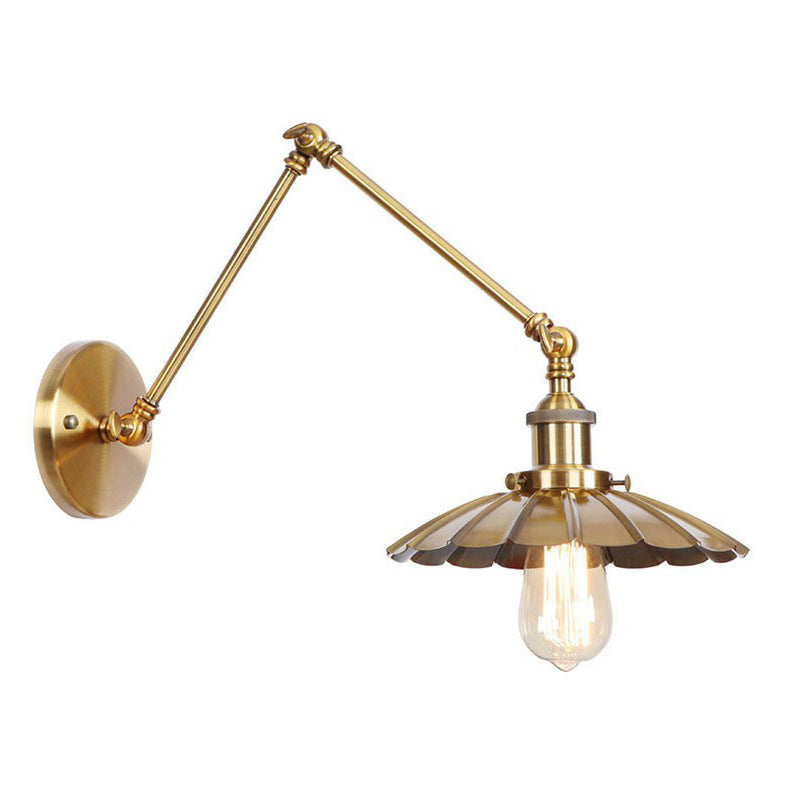 Orthorun | Iron Brass Wall Lighting – Antique Swing Arm Wall Lamp with Scalloped/Horn/Cone Shade (6" / 8" Width)