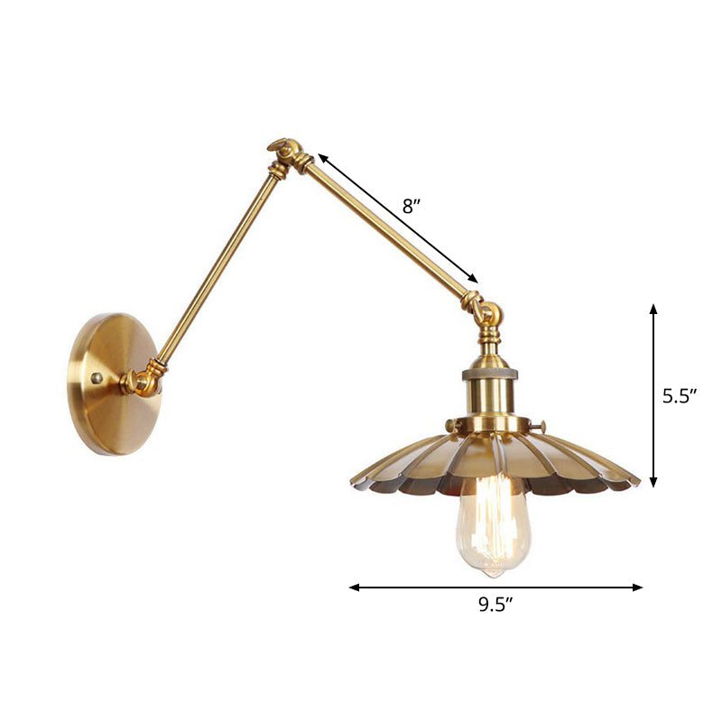 Orthorun | Iron Brass Wall Lighting – Antique Swing Arm Wall Lamp with Scalloped/Horn/Cone Shade (6" / 8" Width)
