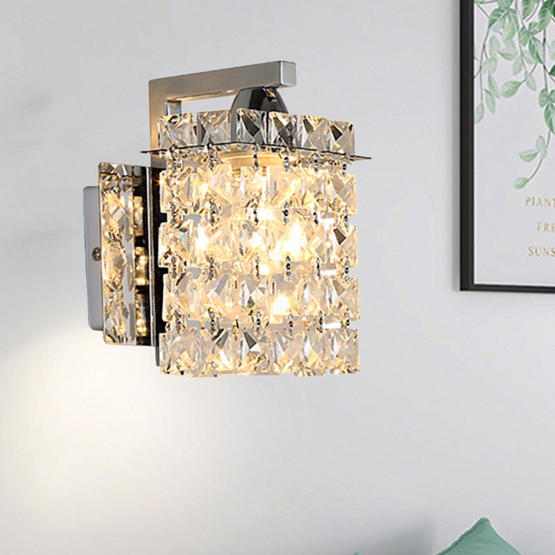 Orthorun | Rectangular Crystal Wall Sconce - Chrome with Crystal Rod Draping