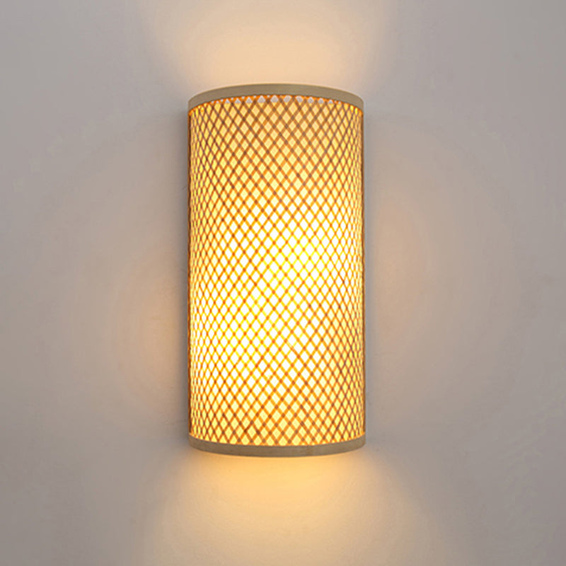 Orthorun | Half-Cylindrical Flush Mount Wall Lamp - Minimalist Bamboo Hallway Light in Beige