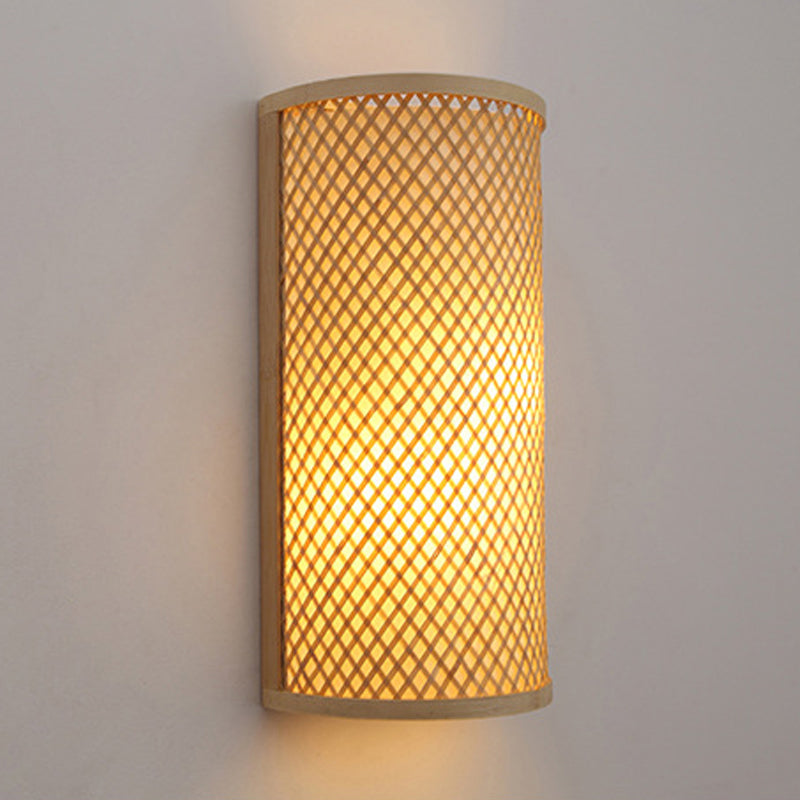 Orthorun | Half-Cylindrical Flush Mount Wall Lamp - Minimalist Bamboo Hallway Light in Beige