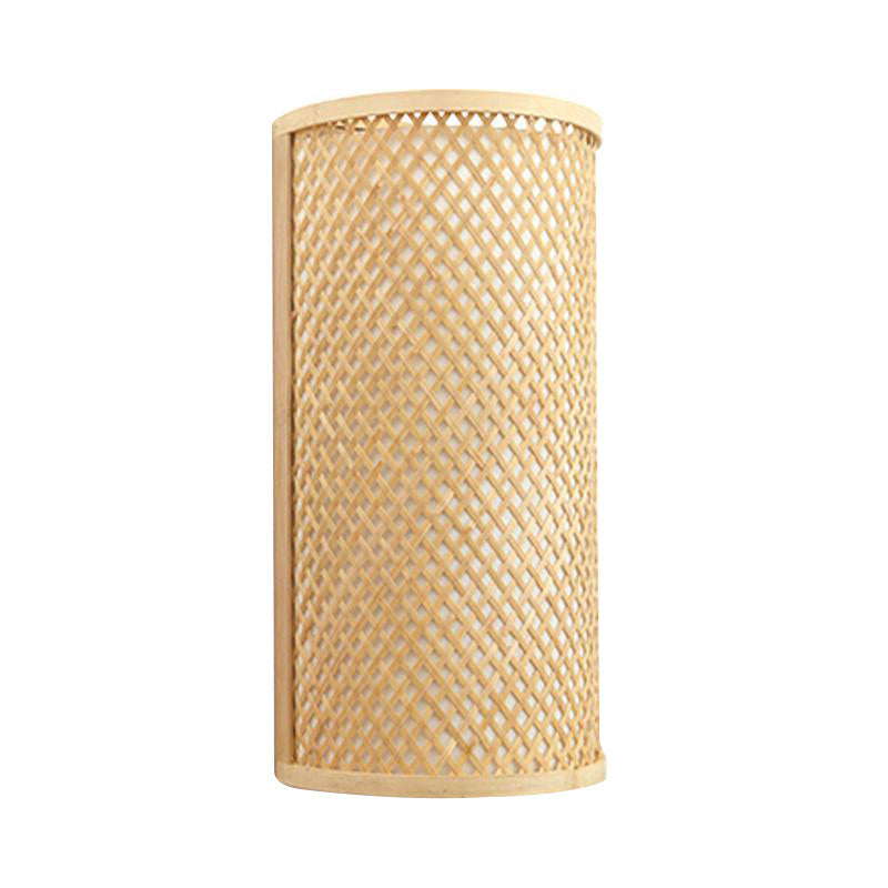 Orthorun | Half-Cylindrical Flush Mount Wall Lamp - Minimalist Bamboo Hallway Light in Beige
