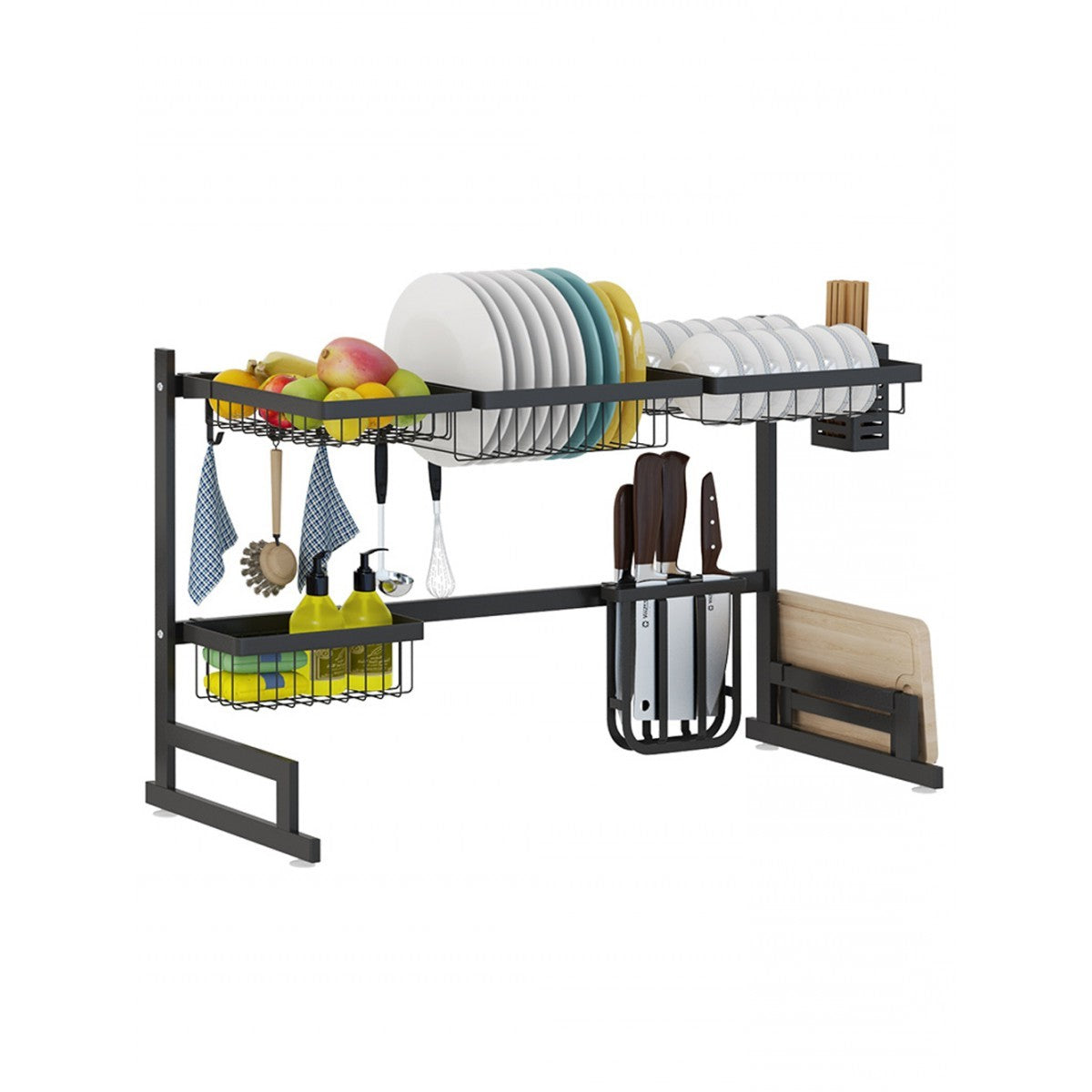 34.6" Stainless Steel Black Dish Drying Rack Over Kitchen Sink, Dishes and Utensils Draining Shelf - Orthorun
