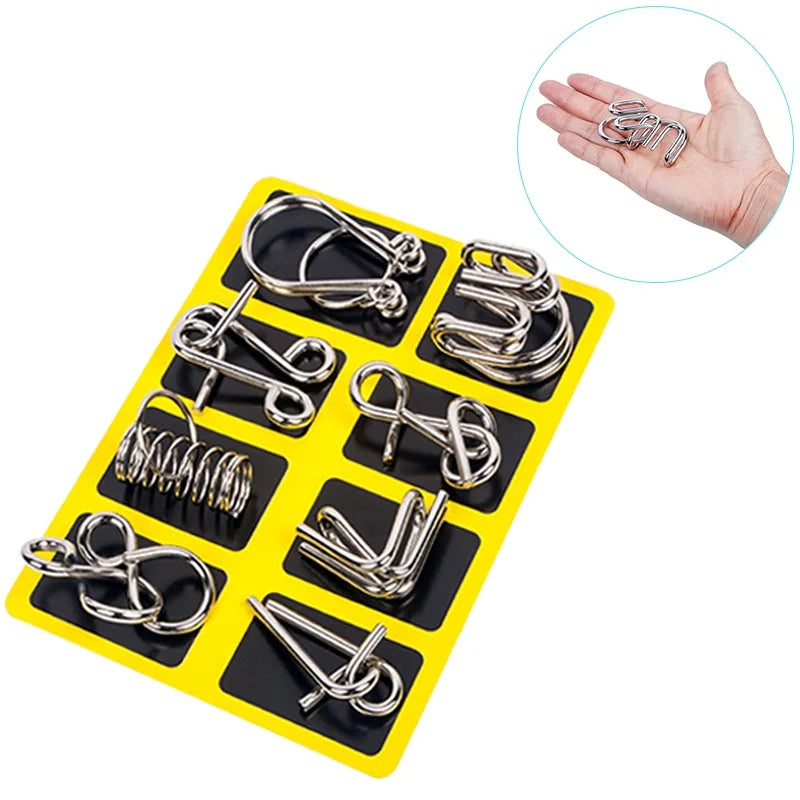 8 Piece Metal Puzzle Ring Set Brain Teaser Toys - Orthorun