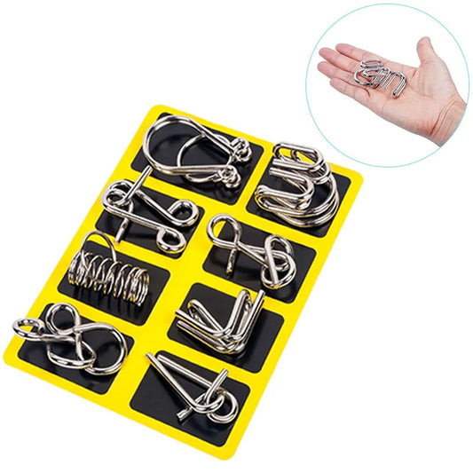 8 Piece Metal Puzzle Ring Set Brain Teaser Toys - Orthorun