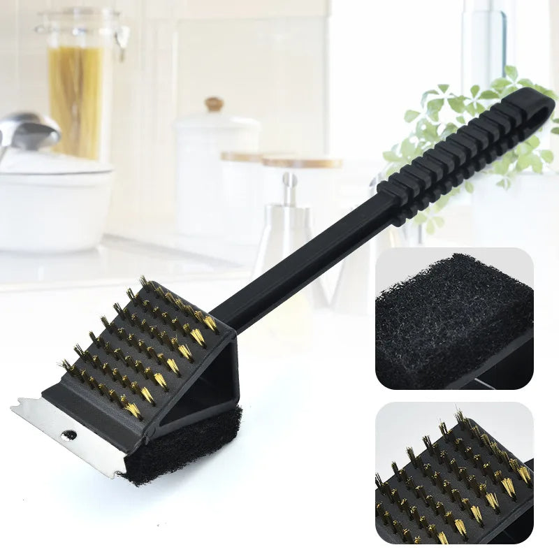 3 in 1 Barbecue Grill Brush with Scraper and Sponge - Orthorun