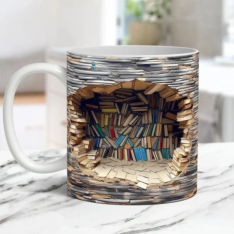 3D Library Bookshelf Mug, Coffee Mugs Gift for Book Lovers - Orthorun