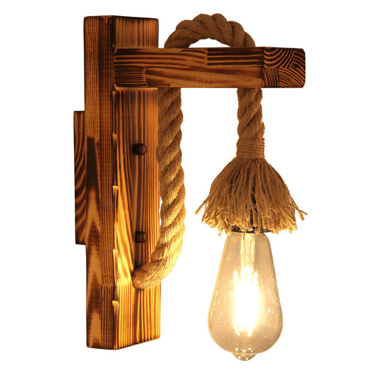 Orthorun | Wood Wall Mounted Light – Industrial Brown Rectangular Rope Light Fixture