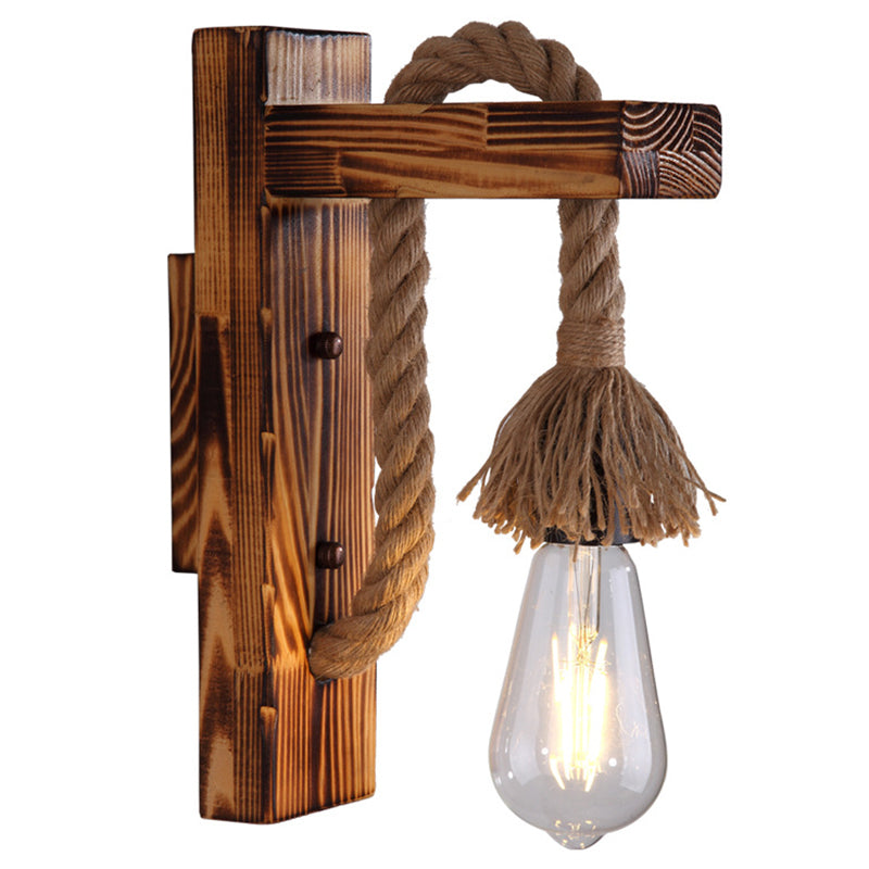Orthorun | Wood Wall Mounted Light – Industrial Brown Rectangular Rope Light Fixture