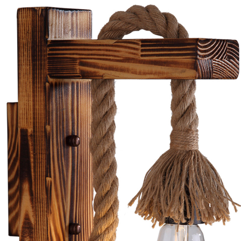 Orthorun | Wood Wall Mounted Light – Industrial Brown Rectangular Rope Light Fixture