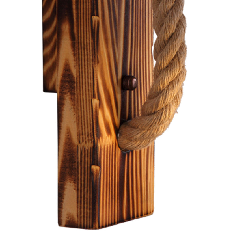 Orthorun | Wood Wall Mounted Light – Industrial Brown Rectangular Rope Light Fixture