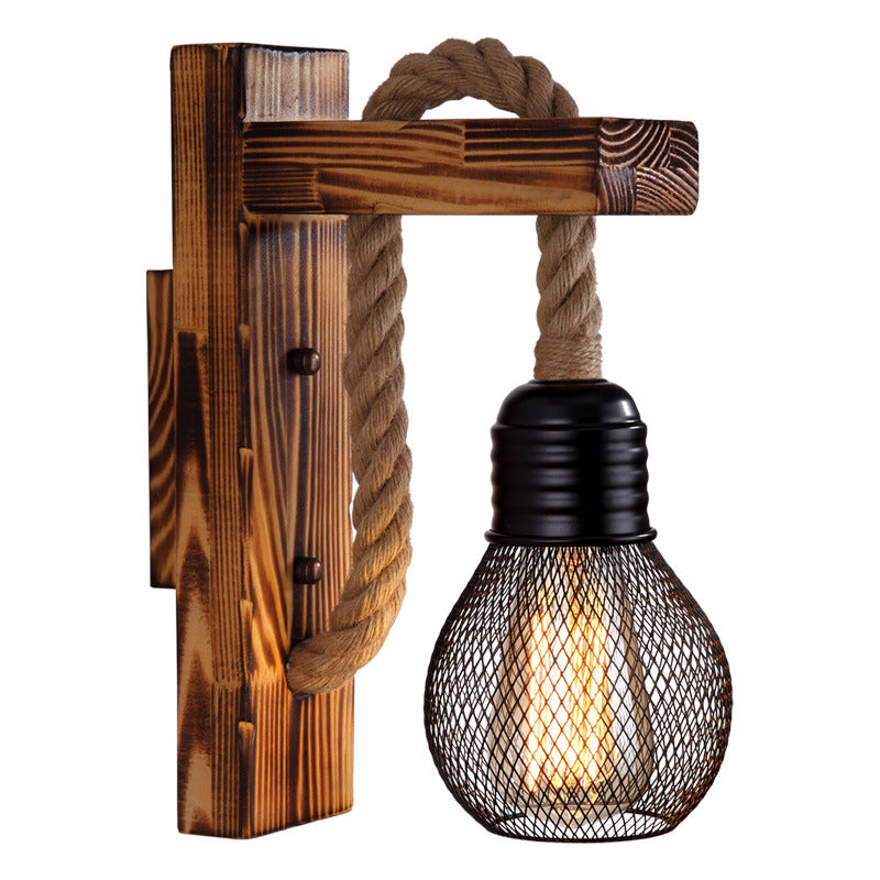 Orthorun | Wood Wall Mounted Light – Industrial Brown Rectangular Rope Light Fixture