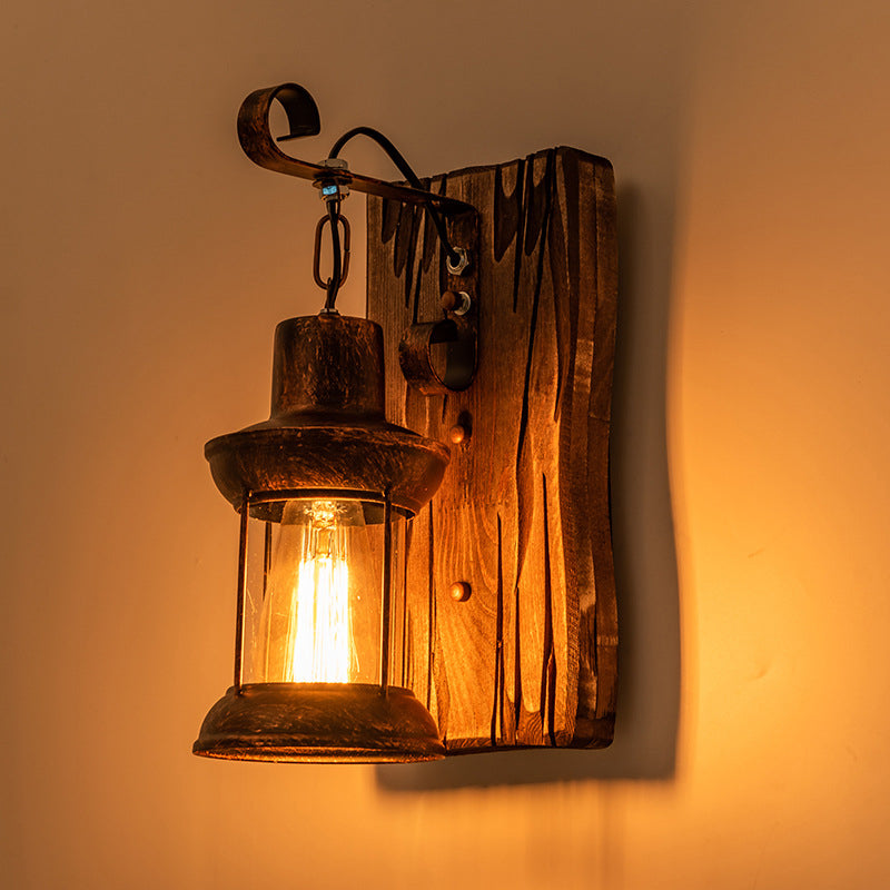 Orthorun | Industrial Lantern Wall Mount Light - Iron with Clear Glass Shade