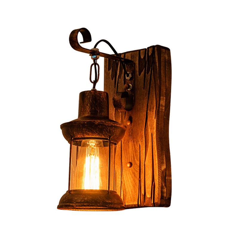 Orthorun | Industrial Lantern Wall Mount Light - Iron with Clear Glass Shade