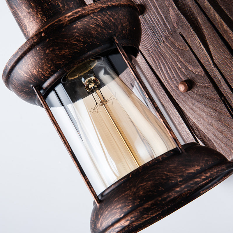 Orthorun | Industrial Lantern Wall Mount Light - Iron with Clear Glass Shade