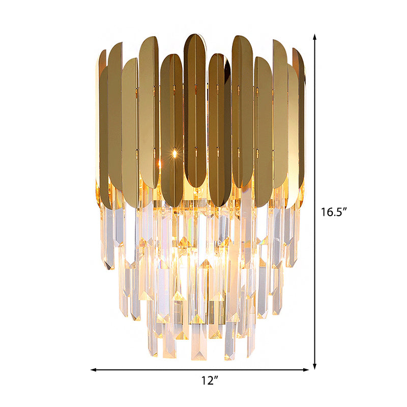 Orthorun | Stacked Wall Light – Modernist Brass Metal Lamp with Clear Crystal Block
