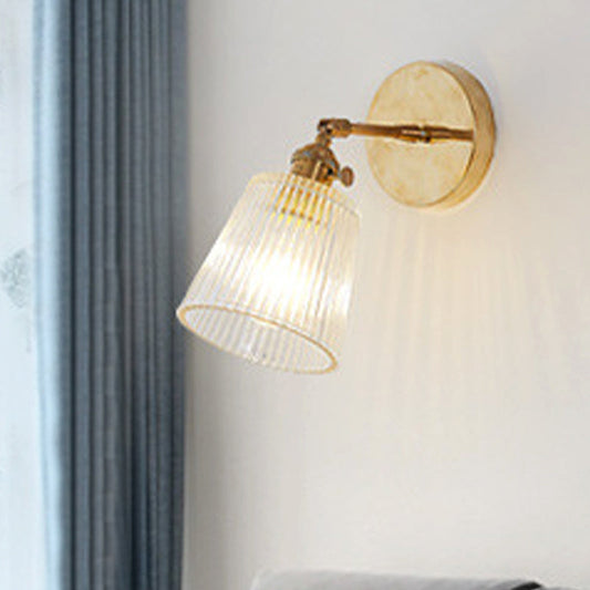 Orthorun | Ribbed Glass Wall Lamp – Industrial Brass Cone Light Fixture for Living Room