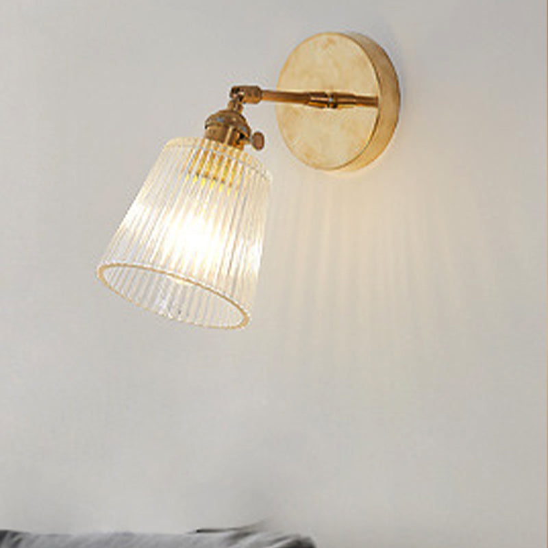 Orthorun | Ribbed Glass Wall Lamp – Industrial Brass Cone Light Fixture for Living Room