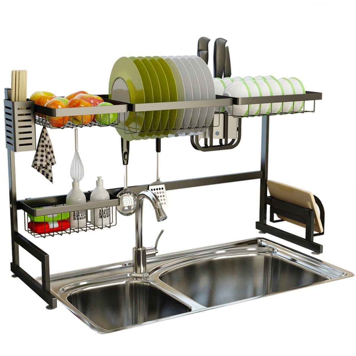 34.6" Stainless Steel Black Dish Drying Rack Over Kitchen Sink, Dishes and Utensils Draining Shelf - Orthorun