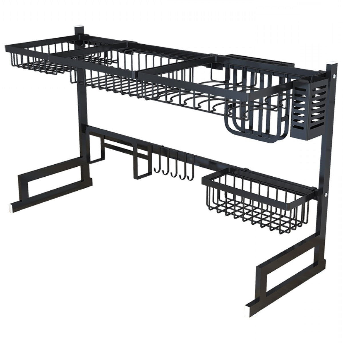 34.6" Stainless Steel Black Dish Drying Rack Over Kitchen Sink, Dishes and Utensils Draining Shelf - Orthorun