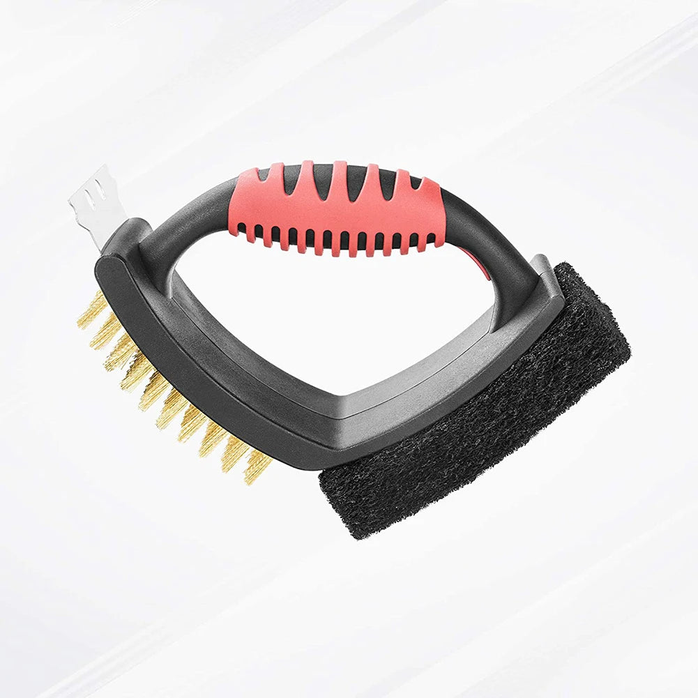 3 in 1 Grill Brush with Brass Bristles and Scraper - Orthorun