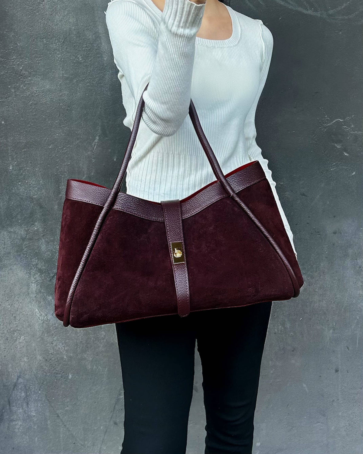 Orthorun|Genuine Suede and Togo Leather Bag, Made in Italy with Strap